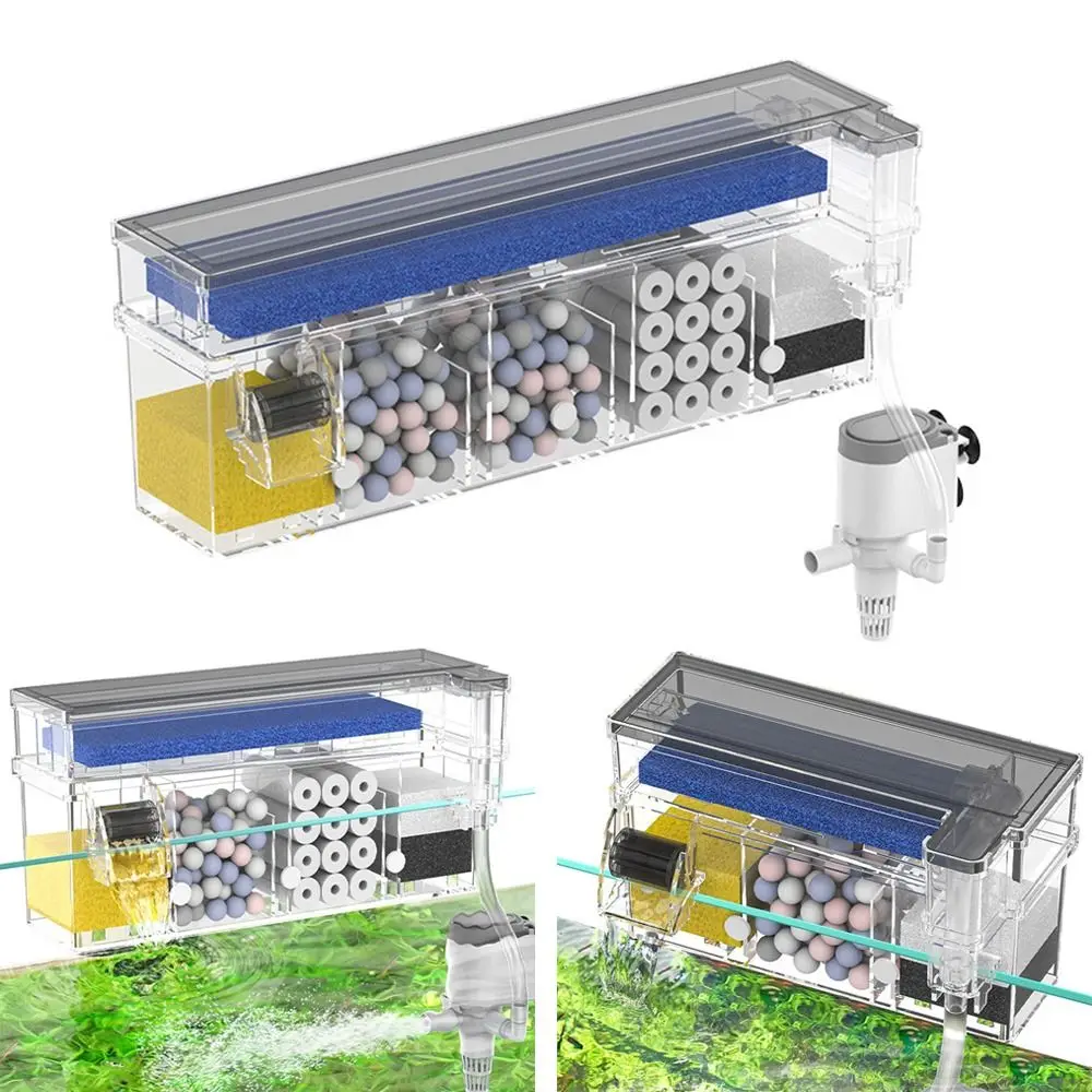 3 In 1 Fish Tank Wall Mounted Built-in Waterfall Filter Box Circulating Silent Circulating Water Purifier for Home