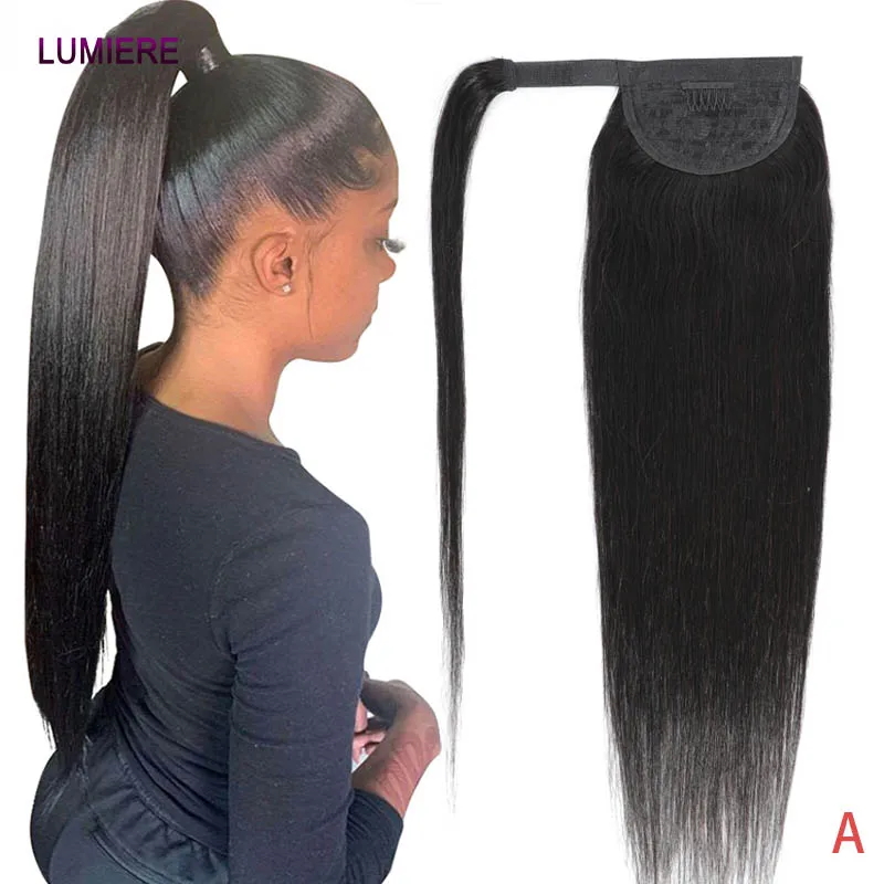 

Прямые человеческие волосы с костями, обертывание вокруг хвоста, наращивание волос девственницы, бразильские волнистые волосы, натуральный цвет для женщин