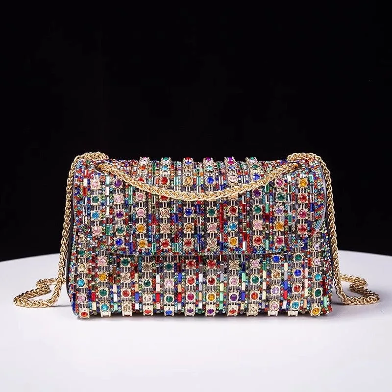 

Full Beaded Diamond Square Box Bag with Diamond Armpit Party Bag Fashion Banquet Bag Evening Designer Purse Luxury Elegant