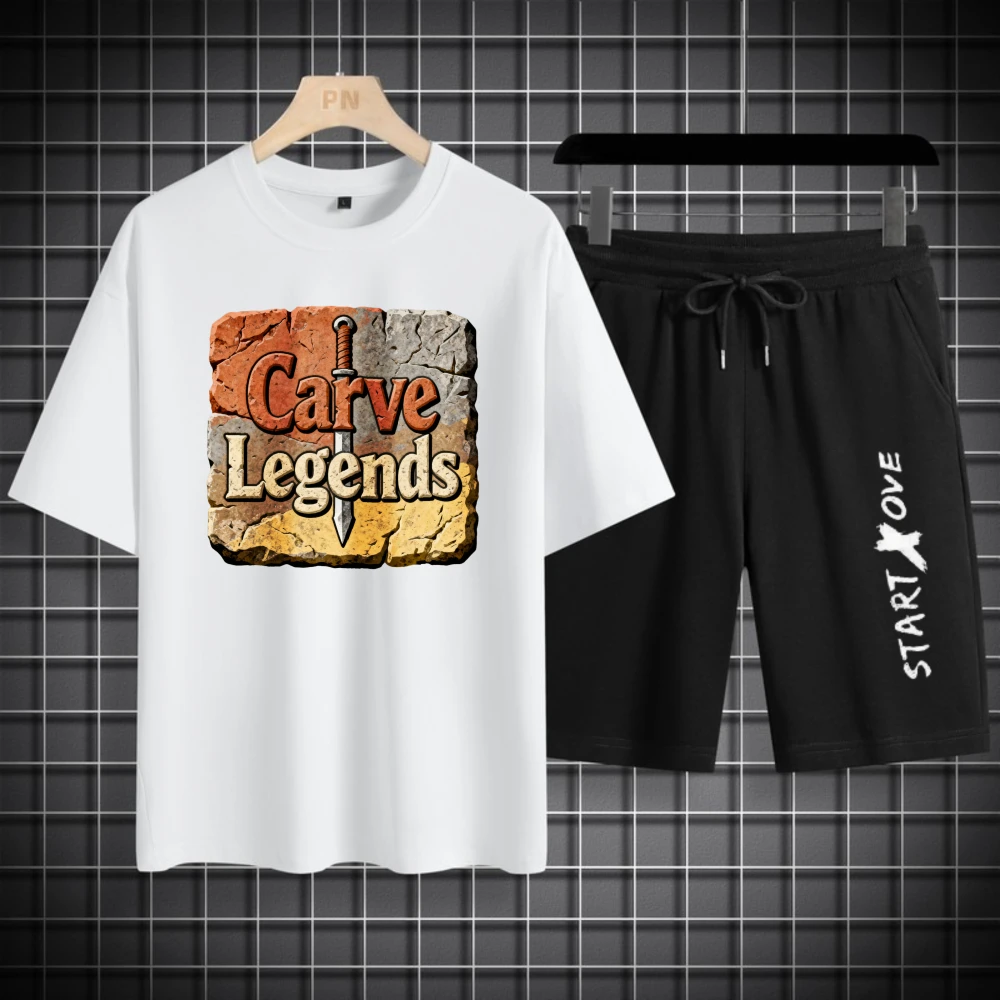 

Мужские футболки, комплекты с коротким рукавом + шорты, мужские костюмы, комплект одежды, дышащие летние новые мужские комплекты, мода из полиэстера