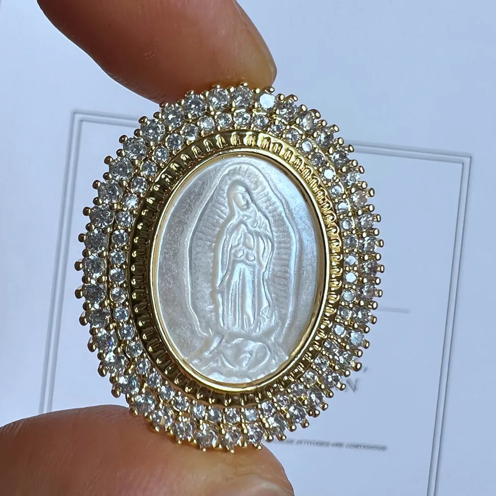 Saint Benedict Religious Medals Virgin Mary Guadalupe Natural Mother Pearl Shell Necklace Pendant & Charms for Women Gift