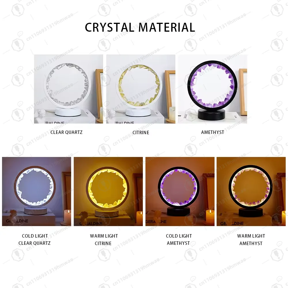 Crystal Natural Healing Quartz Amethyst Light Emitting Diode Crystal Desk Lamp Round Bedroom Dining Light Modern Crystal Lamp