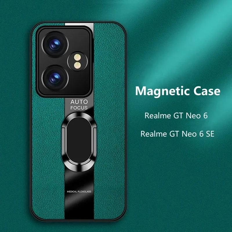 

For Realme GT Neo 6 Case Magnetic Ring Back Cover For Realme GT Neo6 6 SE GT6 6T Luxury Leather Capa Silicone Shockproof Bumper