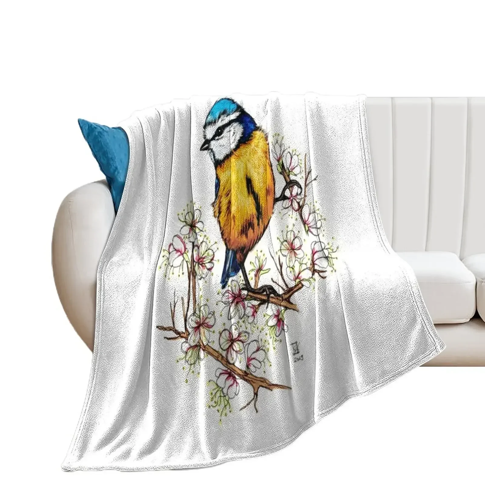 

Blue tit with cherry blossoms Throw Blanket Thin Extra Large Throw Decorative Sofa Blankets