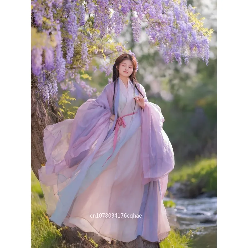 

Fairy air fluttering purple Wei Jinfeng skirt, women's collar waist daily antique fairy skirt set