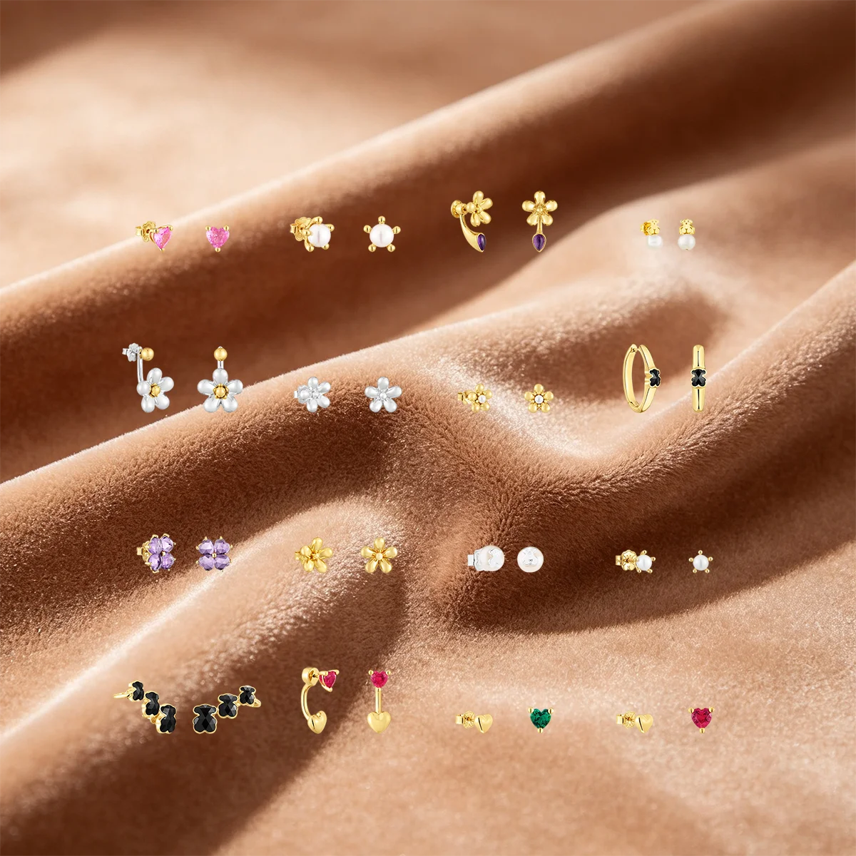 Sweet Heart & Floral Ear Studs Vivid Tone Matching Light All-day Wear Style Nice Casual Gathering Jewelry Gift for Her pendientes plata de ley 925