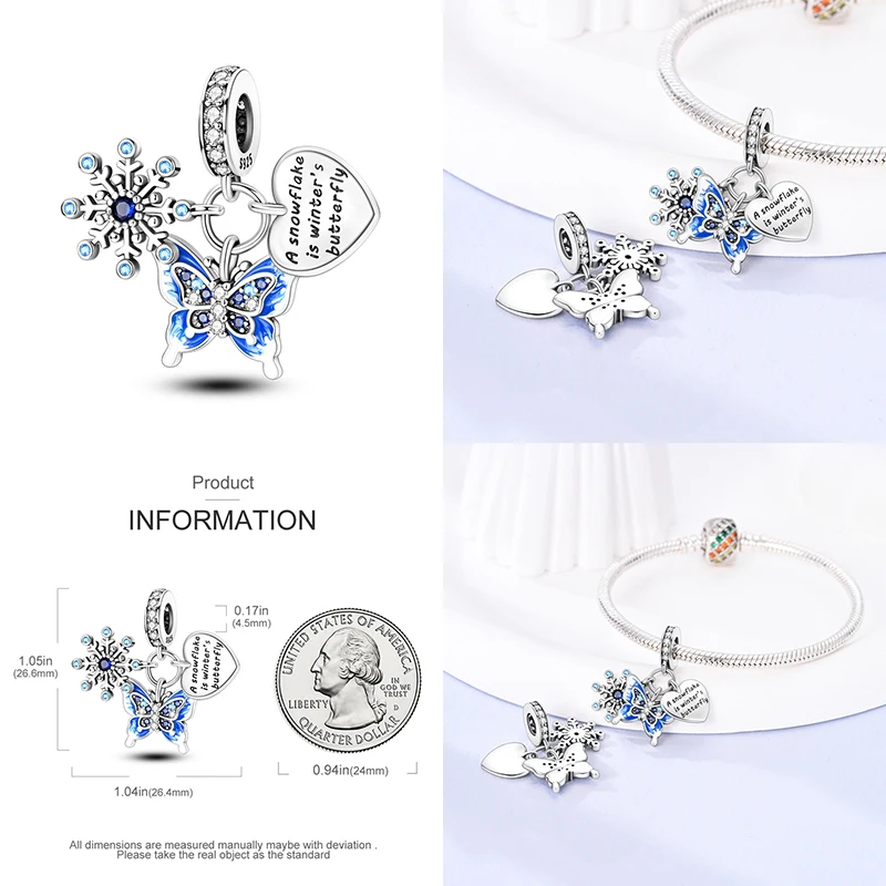 2024 Original New in Three Piece Set Charm Beads Fits Pandora Charms Bracelet For Women 925 Silver Pendant Bead DIY Jewelry Gift