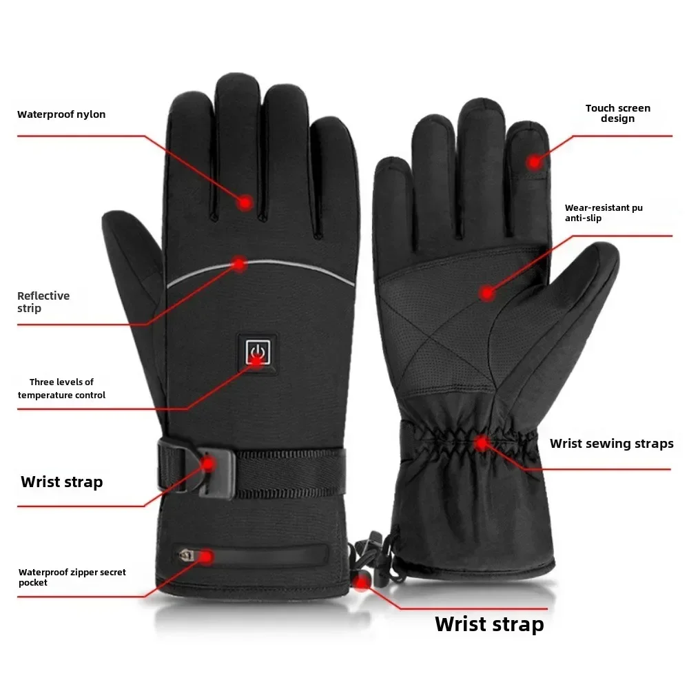 2x Electric Heated Skiing Gloves Thermal Heat Gloves Winter Warm Skiing Snowboarding Riding Waterproof Touch Screen Heated Glove