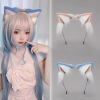 3 Types Handmade Anime Cosplay Animal Cat Ear Headband Lolita Simulation Blue Fur Headpiece JK Accessories Rem Cat Ear
