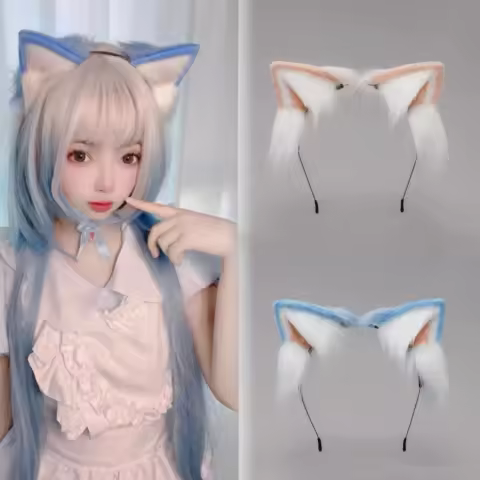 3 Types Handmade Anime Cosplay Animal Cat Ear Headband Lolita Simulation Blue Fur Headpiece JK Accessories Rem Cat Ear