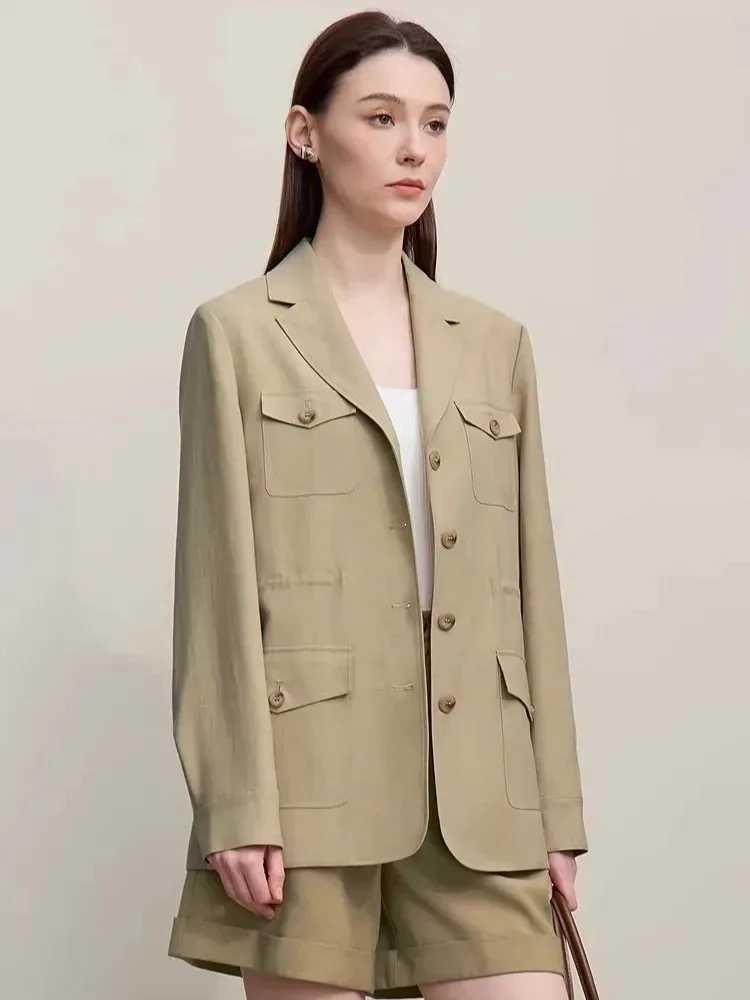 

Женская куртка Amii 2026: Новая весенняя повседневная куртка с отложным воротником, универсальная офисная модель, свободный крой, длинный рукав, артикул 12651026