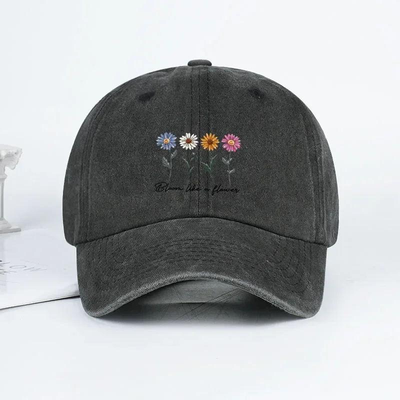 

Vintage Washed Daisy Baseball Cap – Unisex “Flowers in Bloom” Letter Print Dad Cap – Outdoor Travel & Casual Sun Hat