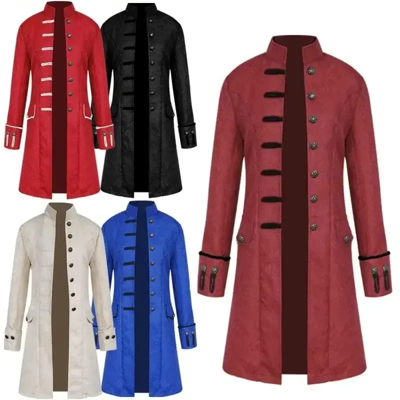 

Men's Medieval Vintage Jacquard Stand Collar Coat European American Style