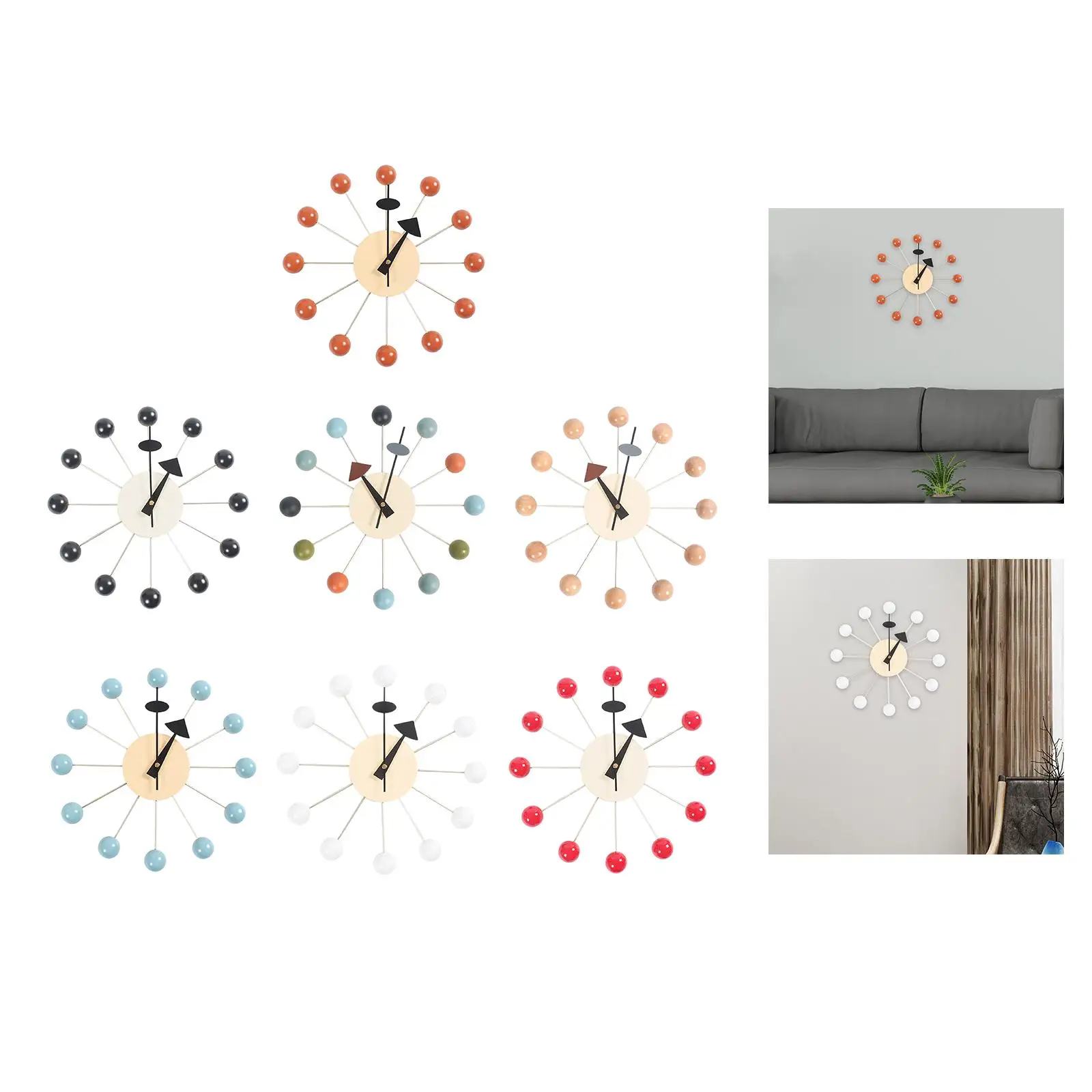 Wood Ball Wall Clock Mid Century Minimalist Nordic Quiet Funny Clock for Dining