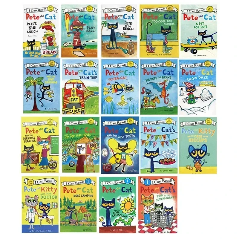 Ensemble de 19 livres de nettoyage pour enfant, je peux lire Pete le chat, nettoyage d'images, histoires célèbres, contes anglais