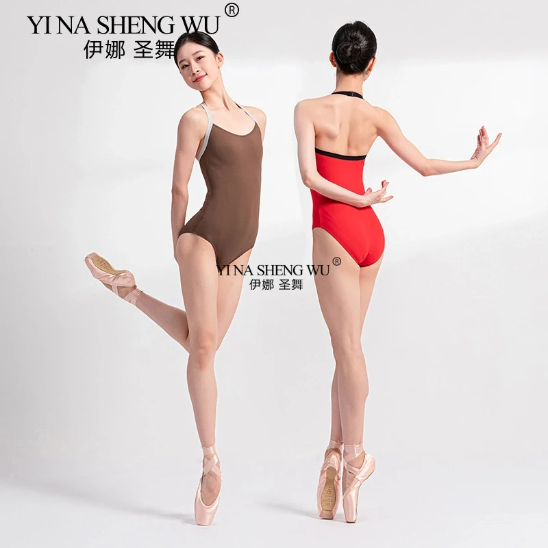 French Sansha Dance Practice Dress Adult New Neck Hanging Ballet Jumpsuit Advanced Strap Body Gymnastics Dress Female