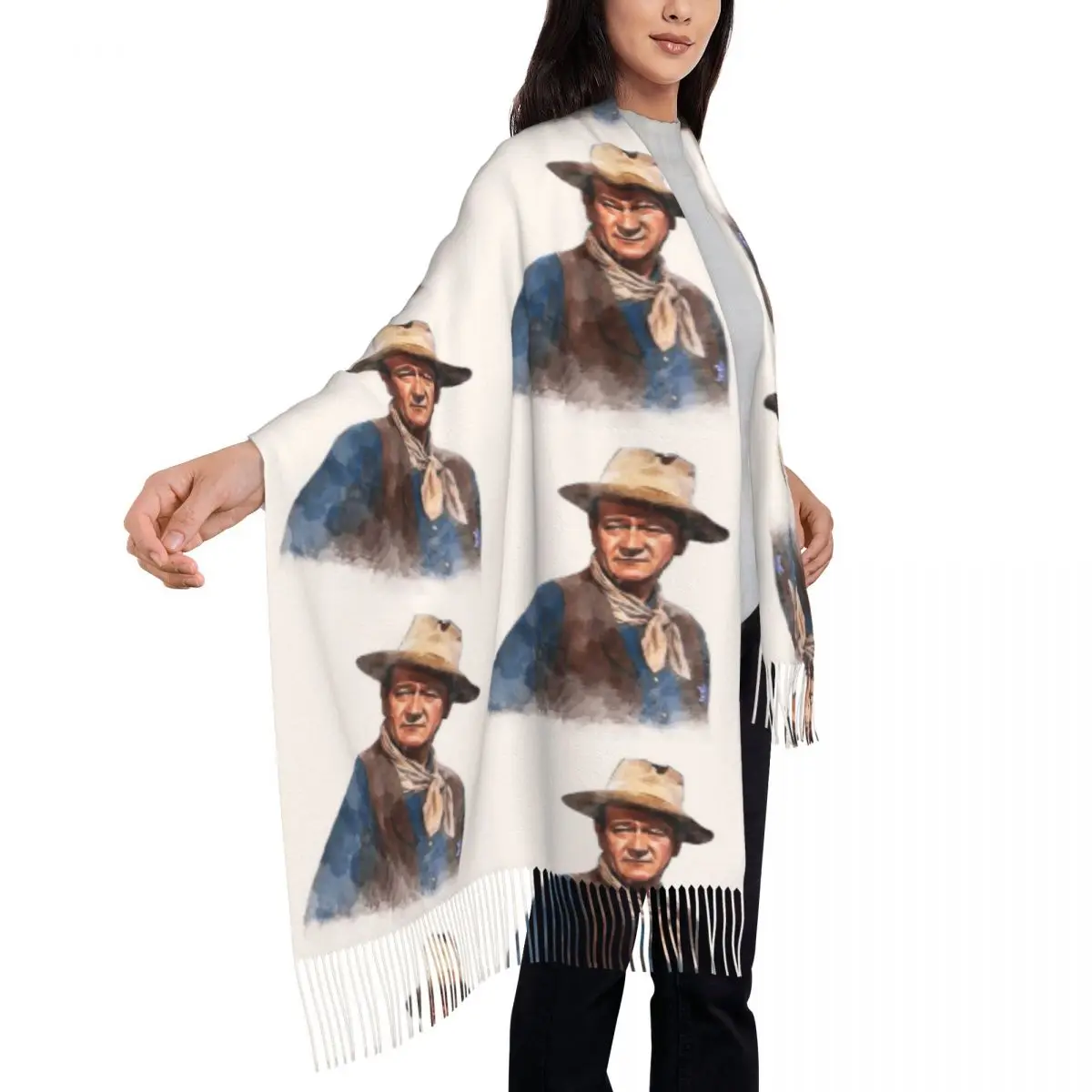 John Wayne "The Duke" Watercol Scarf Tassel Scarves Women Soft Warm Shawls and Wraps Large Fall Winter Shawl Wrap