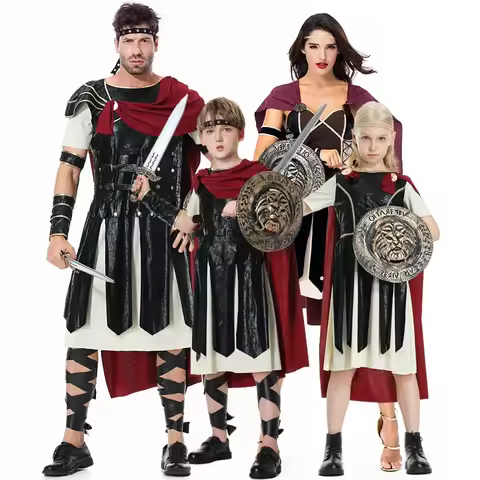 Medieval Halloween Purim Adult Ancient Roman Greek Warrior Gladiator Costume Knight Julius Caesar Costumes for Men Women Kids