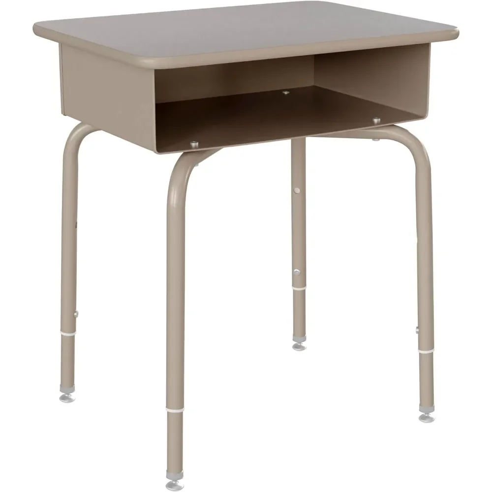 Buckley Student Desk Gray Faux Granite Finished Top Silver Metal Frame Open Front Book Box  Pencil Storage Grooves