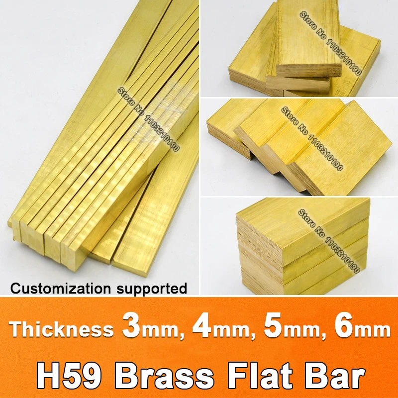 1Pc H59 Brass Flat Bar Strip Width 4‑80mm Solid Copper Metal Sheet Plate Material Length 500mm Thicknesses 3mm/4mm/5mm/6mm