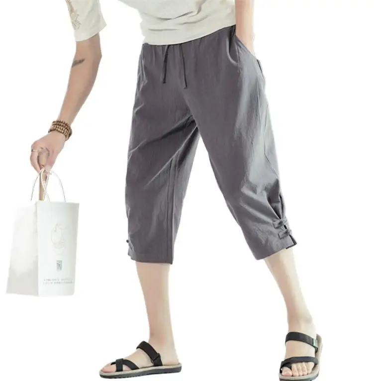 

Большие размеры 5XL 6XL Хлопковые и льняные мужские шаровары Летние повседневные брюки длиной до икры 2025 Мешковатые брюки большого размера Серый Белый Синий Красный