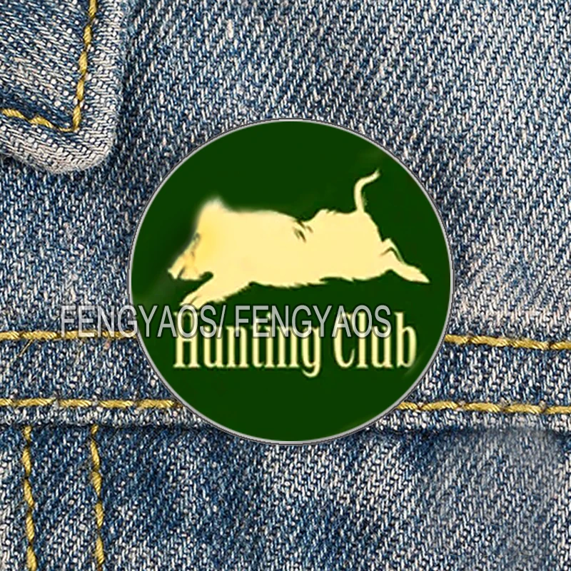 Stainless Steel New Wild Boar Hunting Logo Pin Hunting Lapel Brooch Glass Animal Badge Cabochon Handmade Jewelry