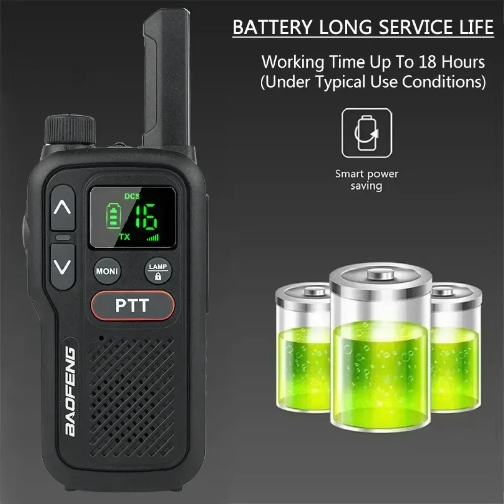 

BF-T18 Baofeng Long Range Mini Walkie Talkie UHF 400-470MHz Micro USB Charge Two Way Radio 2-PTT Bottom Walkie-talkie 16CH Radio