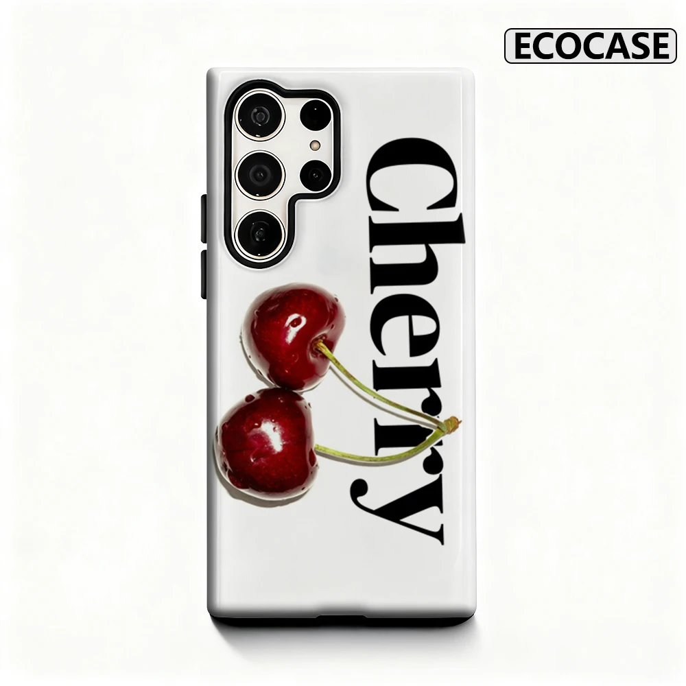 Fresh Cherry Pop Handyhülle für Samsung Galaxy S25 Ultra S24 S23 Ultra Plus, glänzende doppellagige Rückseite