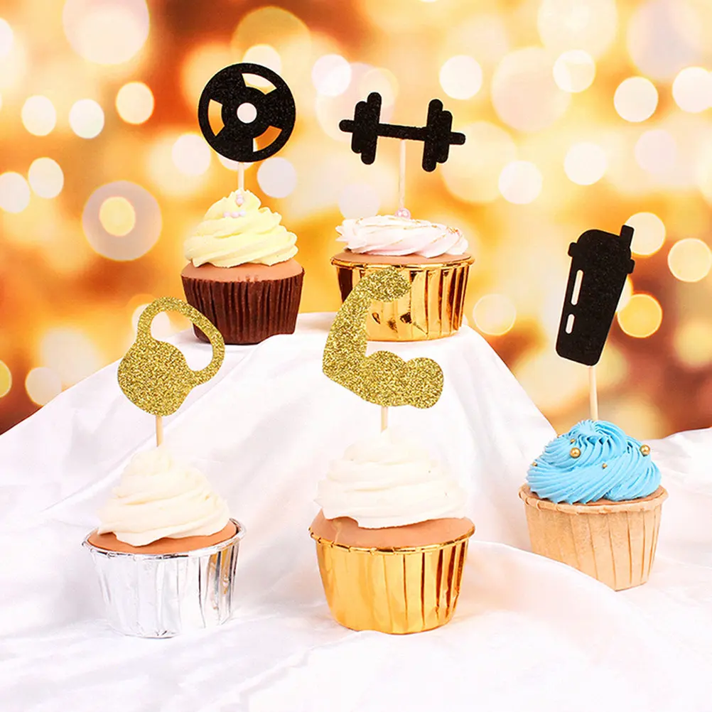 20Pcs Fitness Theme Party Cake Toppers Paper Picks Eco Friendly Cupcake Decor for Birthdays Banquets Fitness Cake Ornament