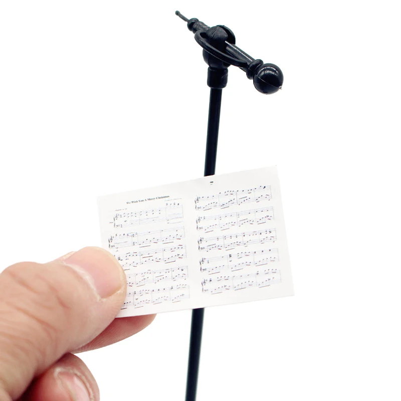 1 Set Dollhouse Miniature Microphone Model with Stand Sheet Music Pretend Play Musical Instrument Furniture Dolls Accessories