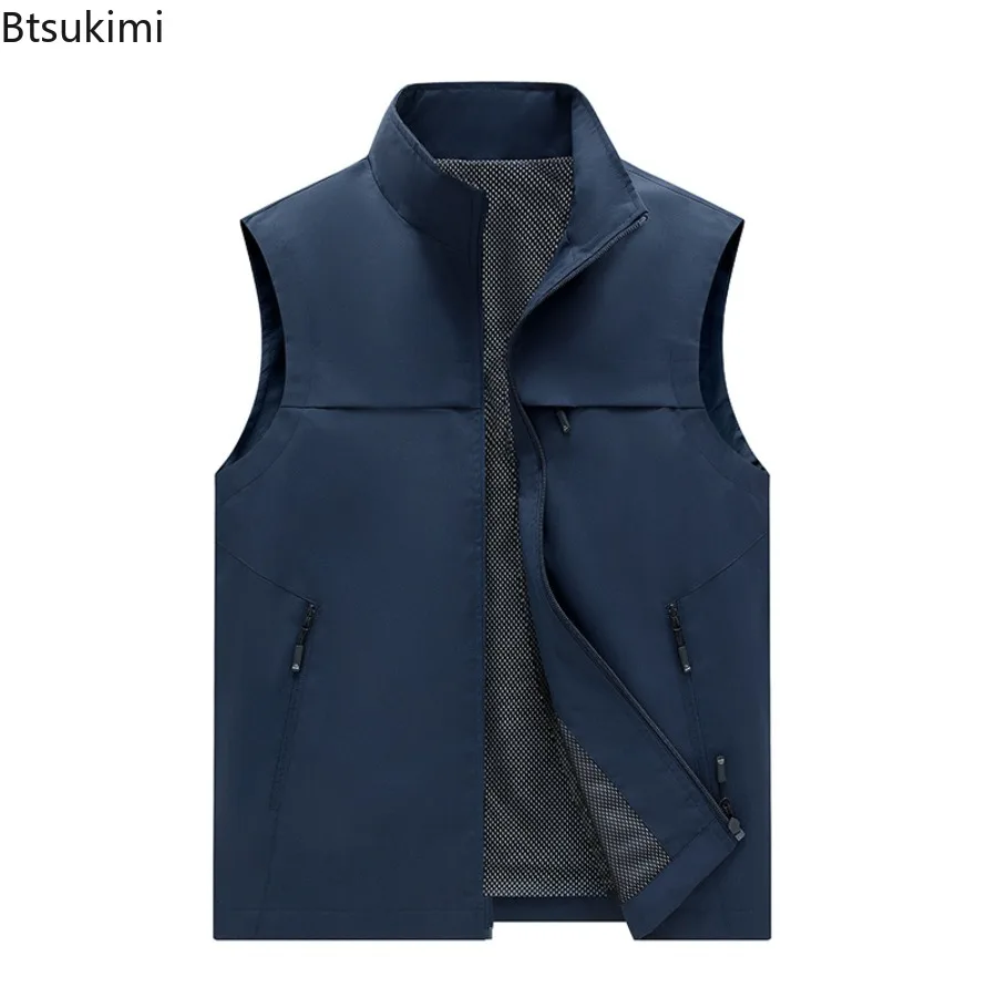 Spring Summer Vests Men's Breathable Work Vest Outdoor Casual Sleeveless Zip Vest Jacket Male Hunting Camping Fishing Waistcoats