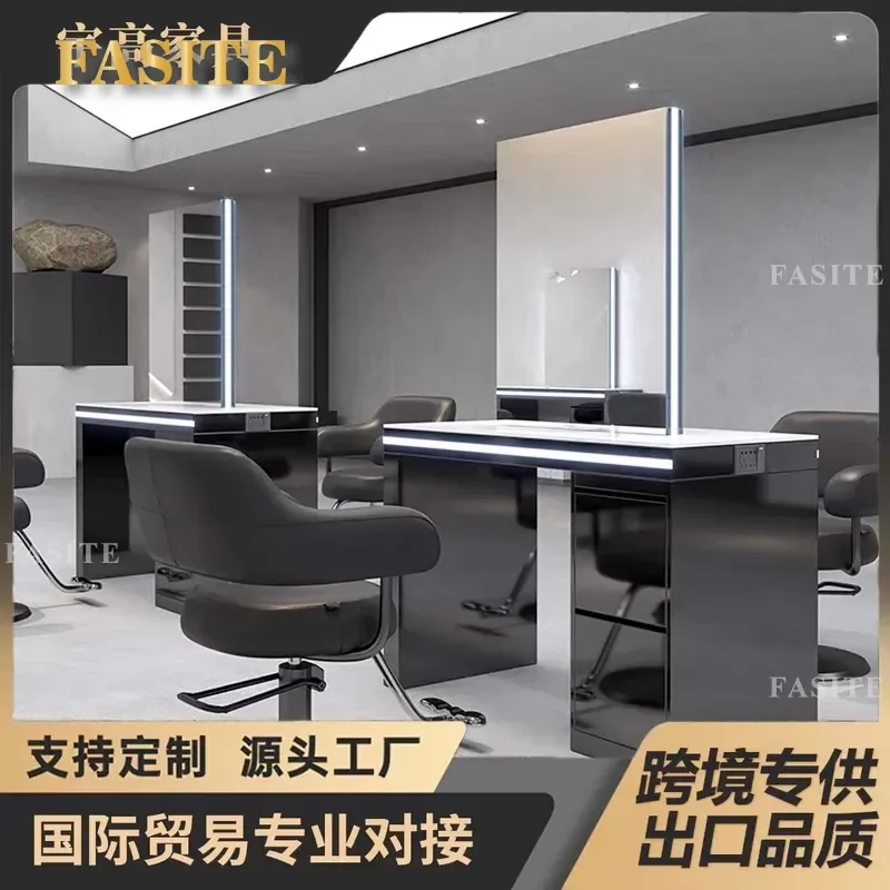 For Hair Stainless Steel Barber Mirror with Light Single Double Sided Commercial Beauty Shop Wall Mounted