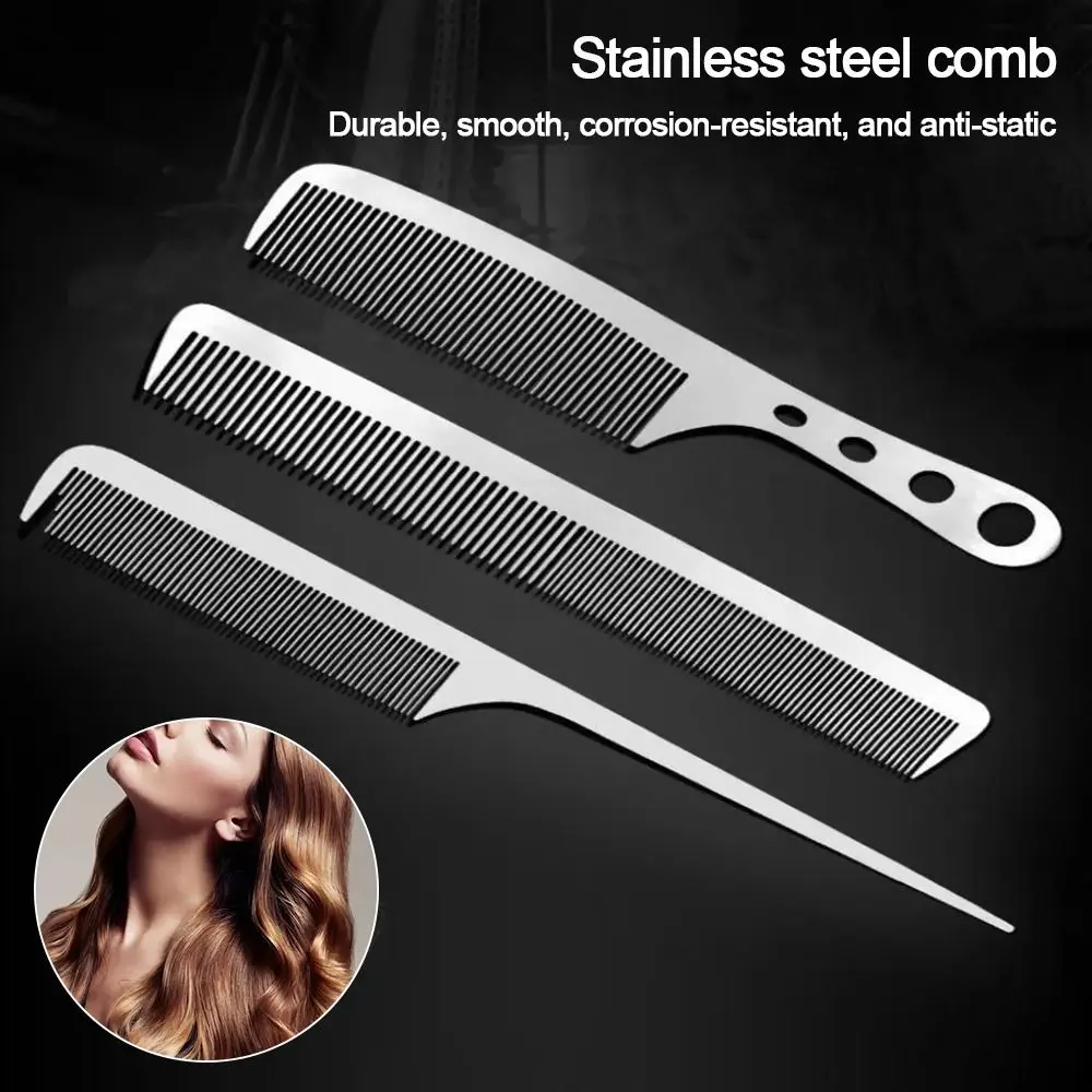 Stainless Steel Anti Static Comb Silver Hair Combs Hairdressing Styling Comb Ultra-thin Hair Cutting Tools Metal Barber Comb