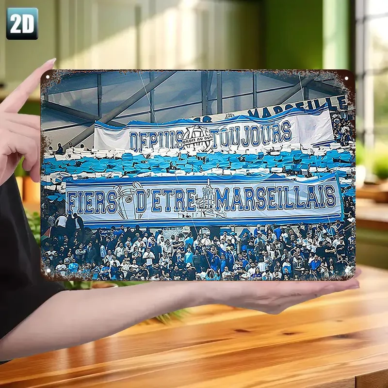 High Definition Metal Tin Sign Olympique De Marseille Fiers D'etre Marseillais, Retro Football Fans Wall Art Decor for Home Bar