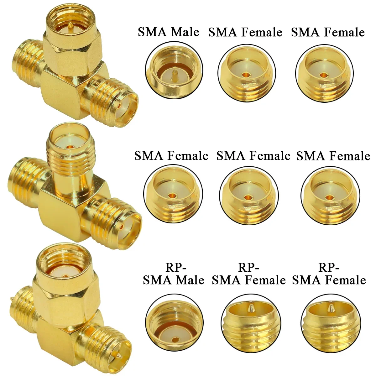 1 PCS SMA Adaptador de 3 vias SMA Macho para Dual 2 SMA Fêmea Divisor "T" Tipo Adaptadores de conector