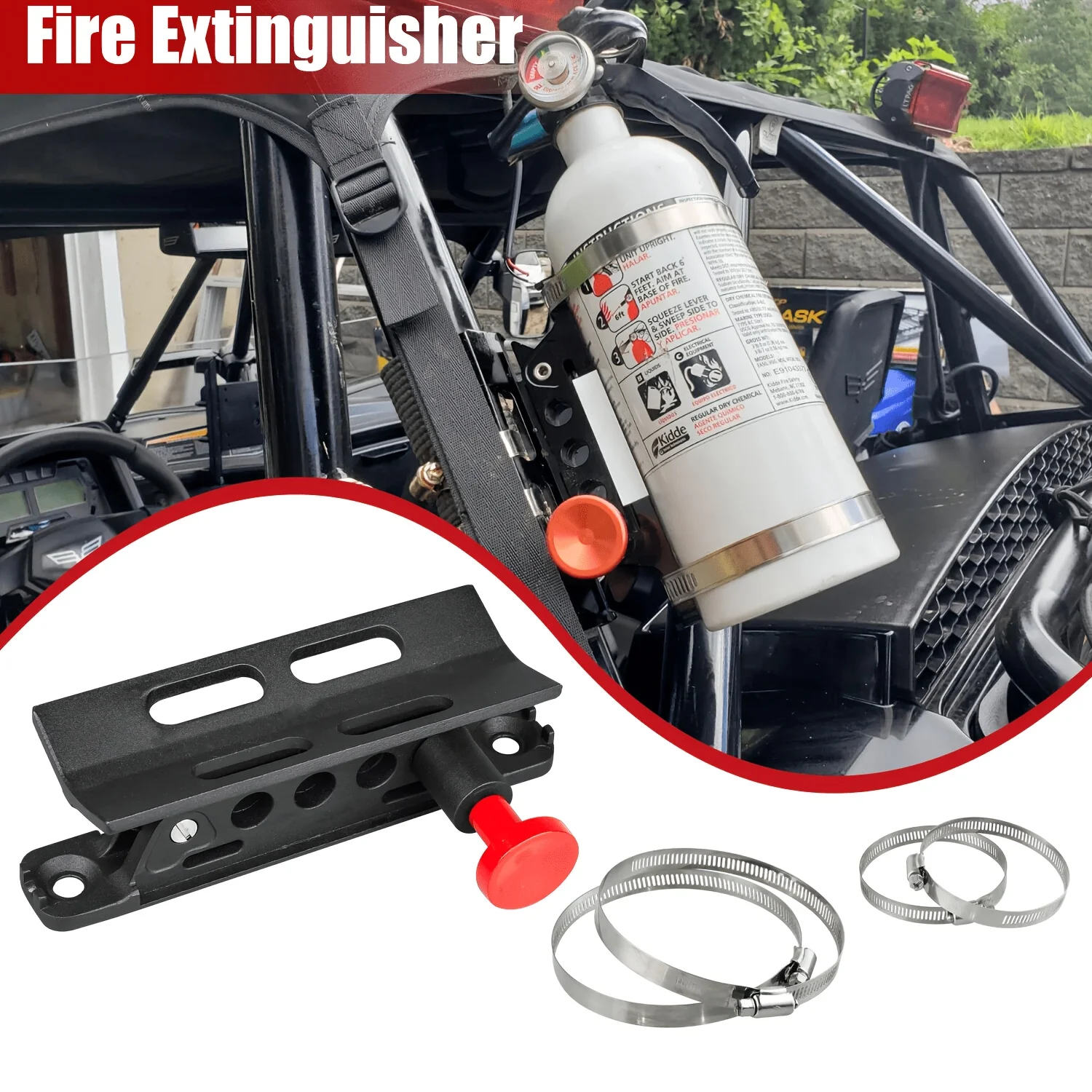 Suitable for UTV ATV vehicle mounted fire extinguisher bracket Wrangler JK TJ CJ JL Polaris RZR Ranger car fire extinguisher bracket