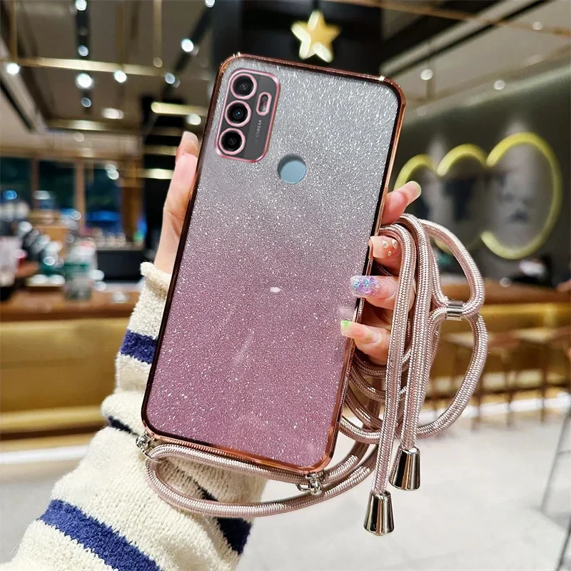 Bling Glitter Lanyard Silicone Phone Case For OPPO A16 A16S A17 A54S A53S 4G A91 A5 A8 A9 A31 A53 2020 Reno 12 11 Pro 11F Cover