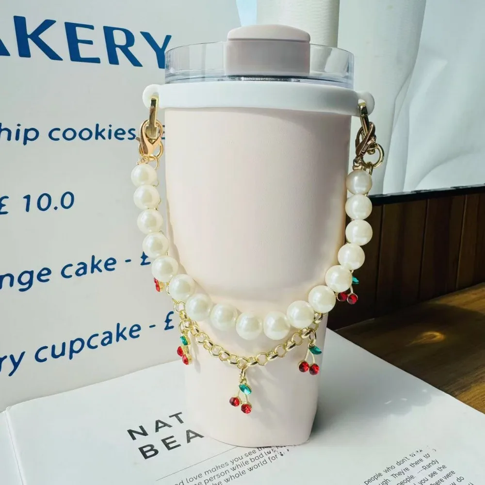 

Cute Water Bottle Carrier Cherry Pearl Tumbler Handle Strap For Stanley Cup 40/30 oz Accessories Cup Sling Holder With Strap