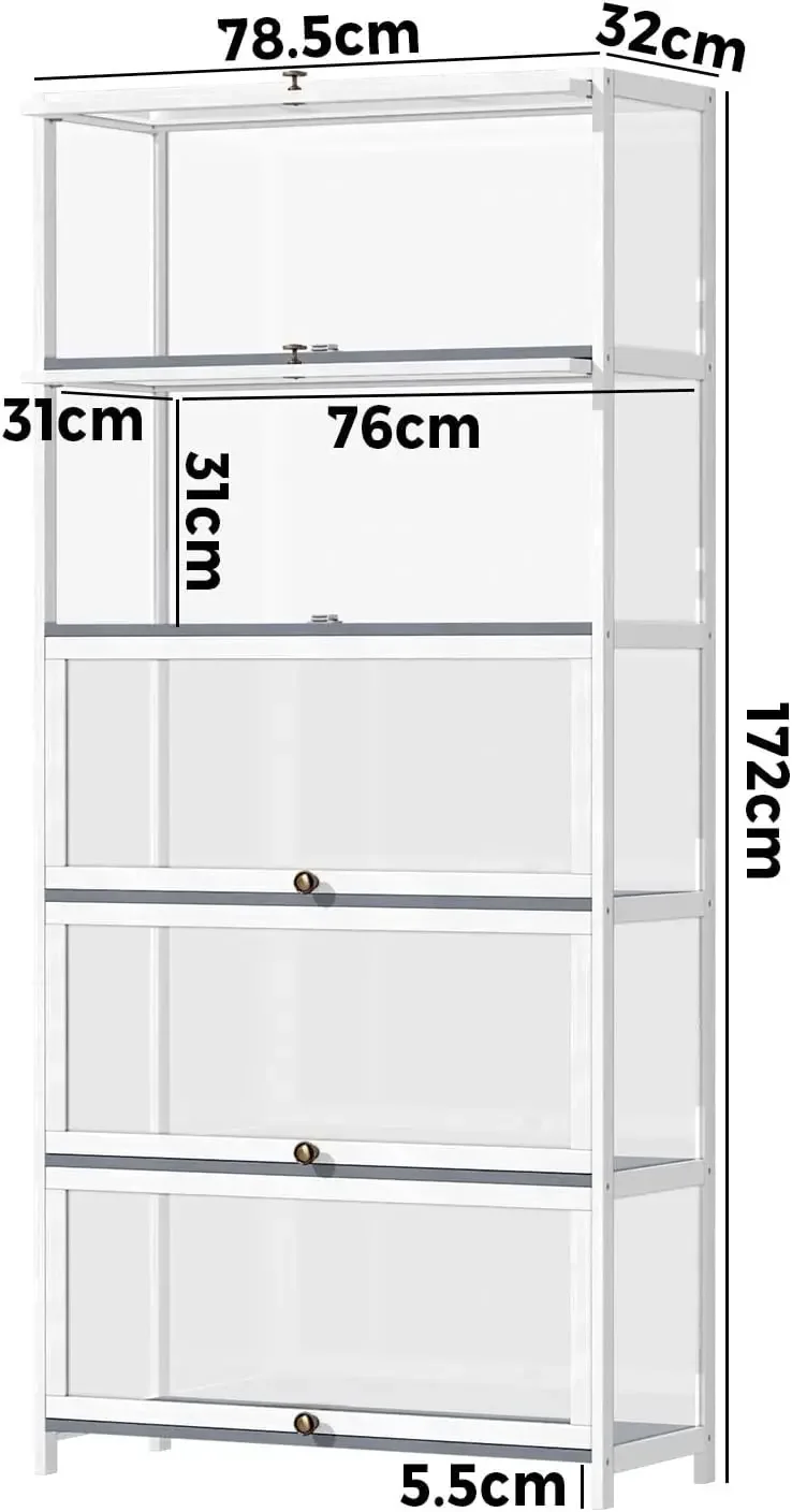 Cabinet with Flip Door and 5 Tier Shelves, Display Storage Case White