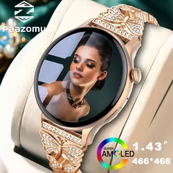 Nowy inteligentny zegarek kobiet 466*466 ekran AMOLED zawsze wyświetlacz czas NFC połączenia Bluetooth moda IP68 wodoodporna sport mężczyźni Smartwatch