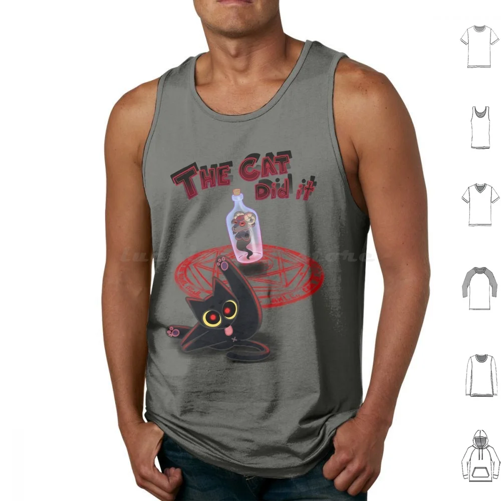 The Cat Did It Tank Tops Print Cotton Cat Black Cat Demon Red Eyes Pentagram Spell Bound Evil