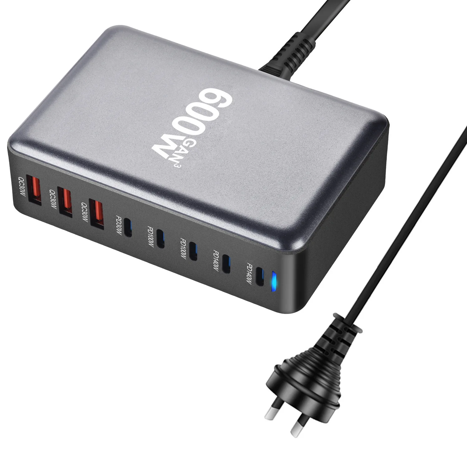 شاحن سطح المكتب متعدد الوظائف بقدرة 600 وات GaN PD ذو 8 منافذ - محول شحن سريع بقدرة 440 وات للهواتف وأجهزة الكمبيوتر المحمولة والإلكترونيات والمزيد