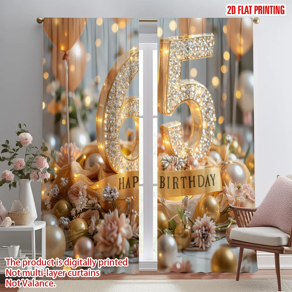 

2D flat printing 2pcs Window Curtains Birthday Celebration Sparkling Digital Printed Polyester Drapes Festive Curtains Use for