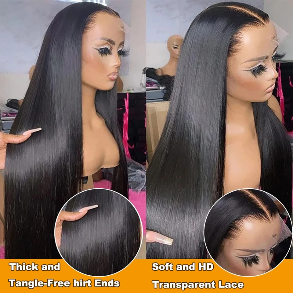 Full Lace Front Straight Wig para mulheres, cabelo humano, pré arrancado, 13x4 Lace Frontal, 360