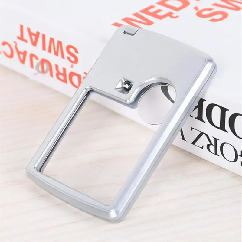 3X 6X Mini Credit Card Led Magnifier Loupe With Light Leather Case Magnifying Glass Ultra-Thin Portable Square With LED Light