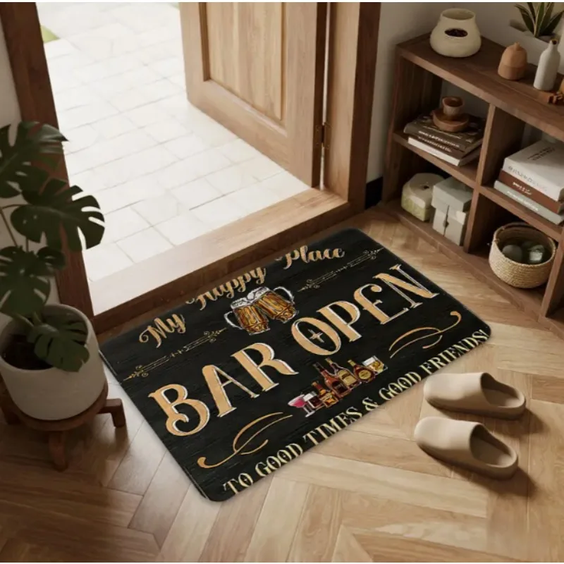 The Beer Welcome Mat Themed 'bar Open' Features Anti Slip De