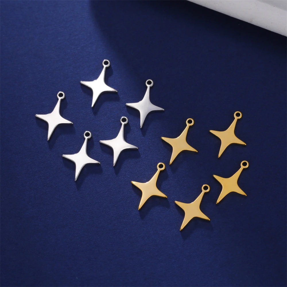 5pcs Stainless Steel Four-Pointed Star Tiny Charms Pendant For Jewelry Making Necklace Bracelet Earrings Accessories DIY Gifts