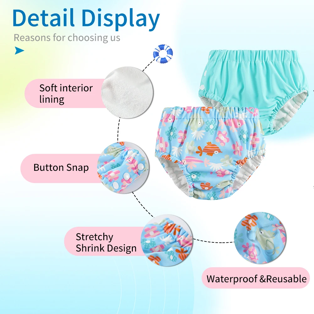 3PCS Mesh Cloth Inner Washable Swimming Diapers For Pool, Beach,Training Pants Swim Underpants For 3-15kg  Boys Girls