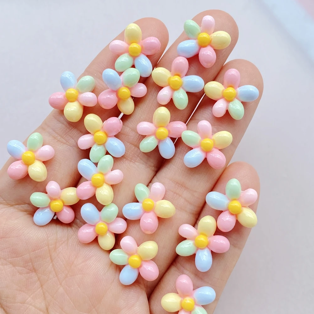 20Pcs Cute Cartoon Mini Colored Flowers Nail Art Resin Designer Charms DIY Craft For Nail 3D Decorations Jewelry