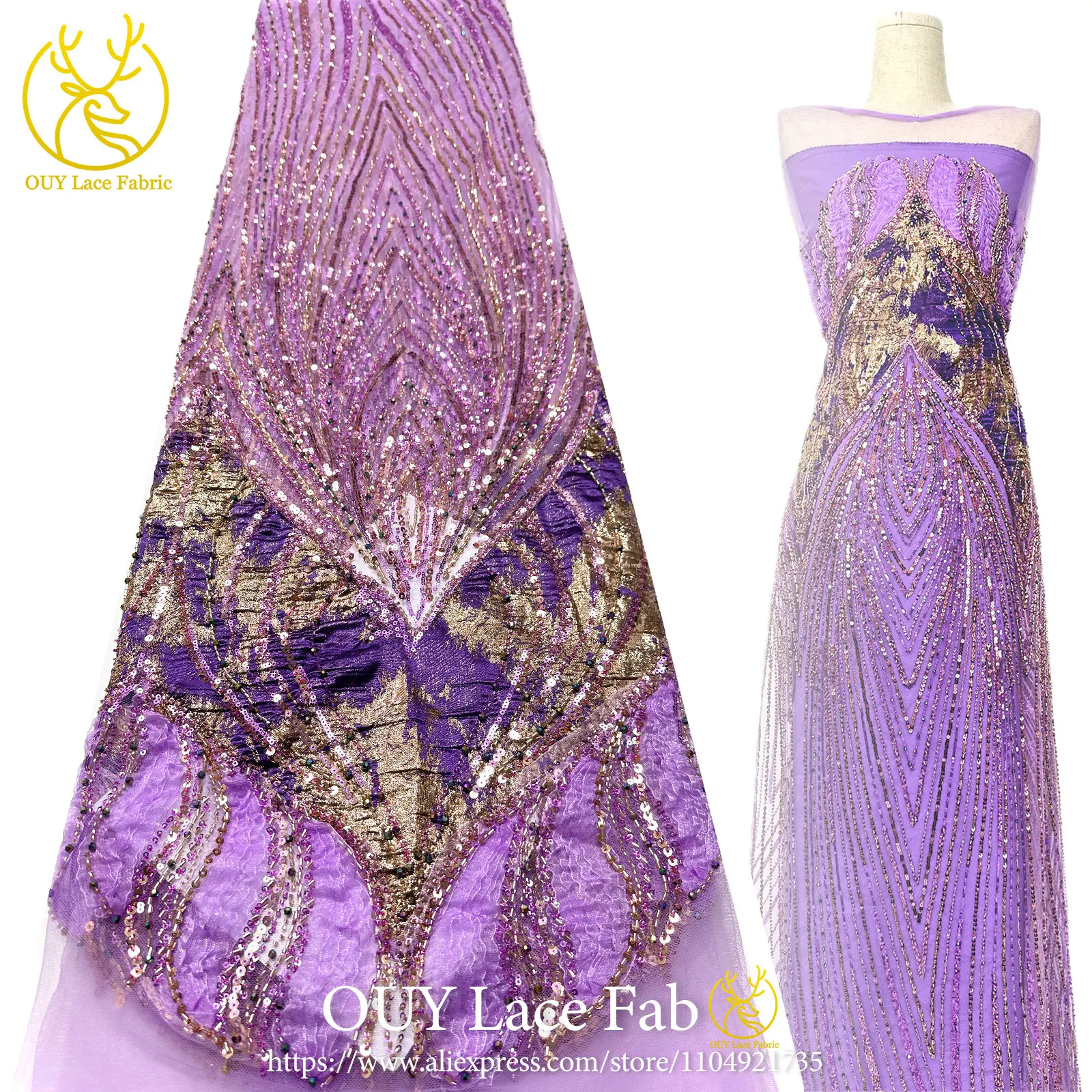 

Latest African Luxury Beaded Chiffon Lace Fabric 2026 High-Quality Nigerian Sequined Lace Fabric Women's Wedding Dresses